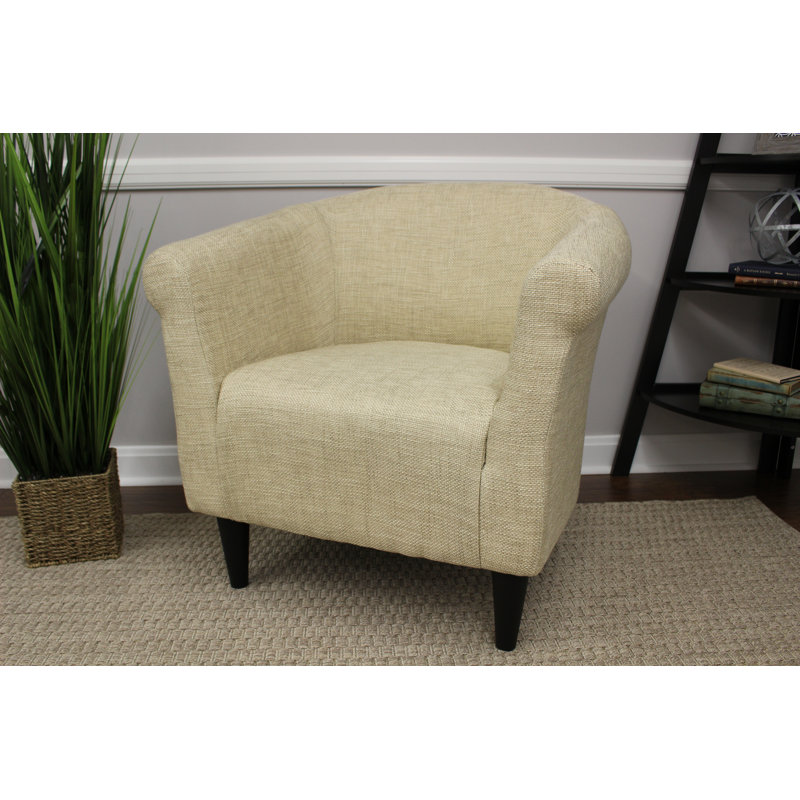 Liam Upholstered Barrel Chair, Beige Microfiber/Microsuede