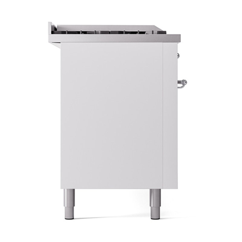 ILVE Nostalgie II Noblesse 60 in Dual Fuel Range 7 Burner, Griddle, Frenchtop, White/Chrome, Natural Gas