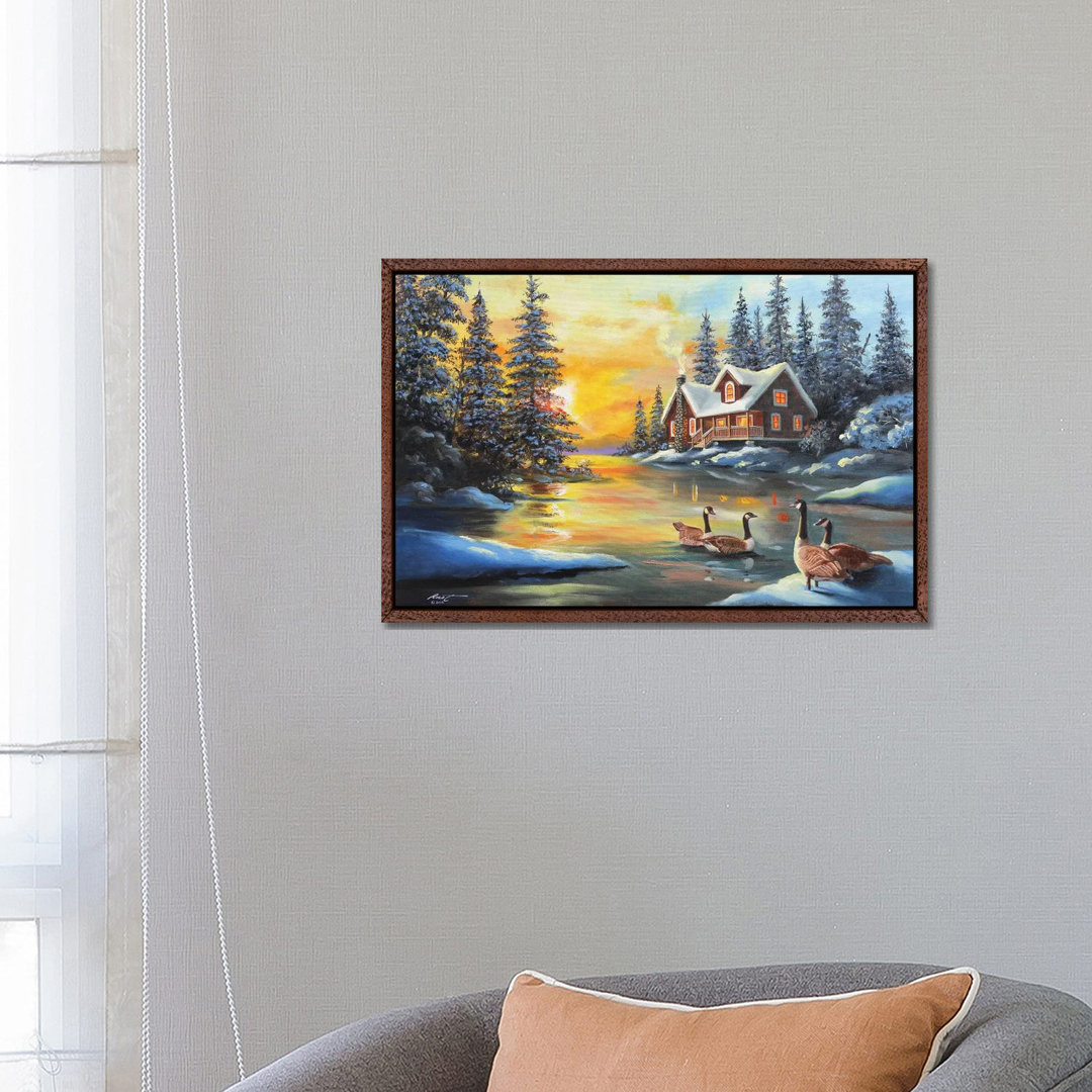 Kanadagänse im Teich bei der Hütte von D. "Rusty" Rust - Galerie- Giclée auf Leinwand