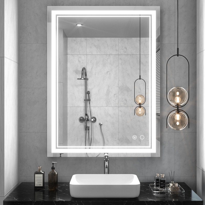Miroir de salle de bain sans cadre à 3 lumières DEL Adorna, 24 po x 31 po