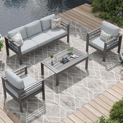 Aluminum Patio 5 Seats Modern Outdoor Furniture With Coffee Table