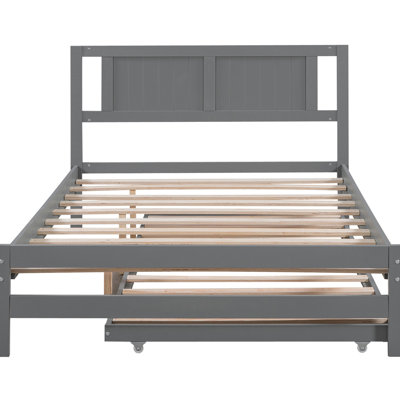 Lit plateforme double avec lit gigogne gris et gigogne réglable