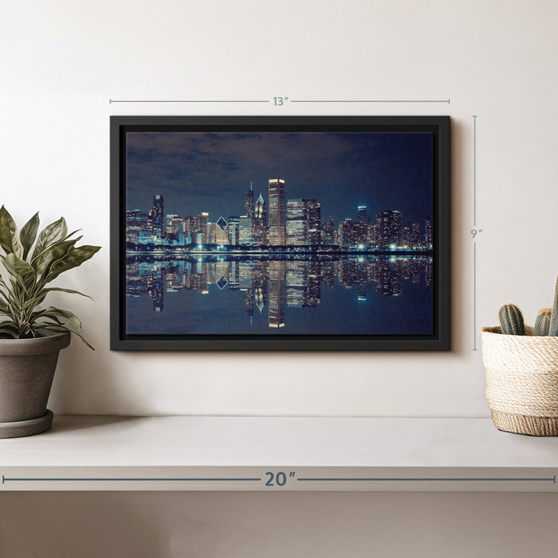 Chicago Skyline At Night, reproduction sur toile, H 9 po x l 13 po