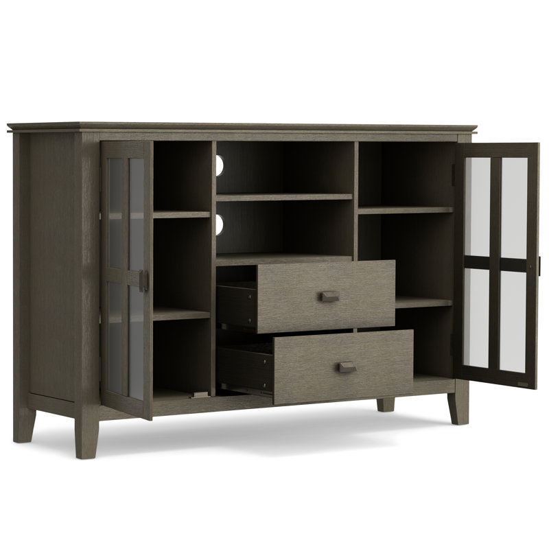 Farmhouse Grey Tall TV Media Stand with Tempered Glass Top