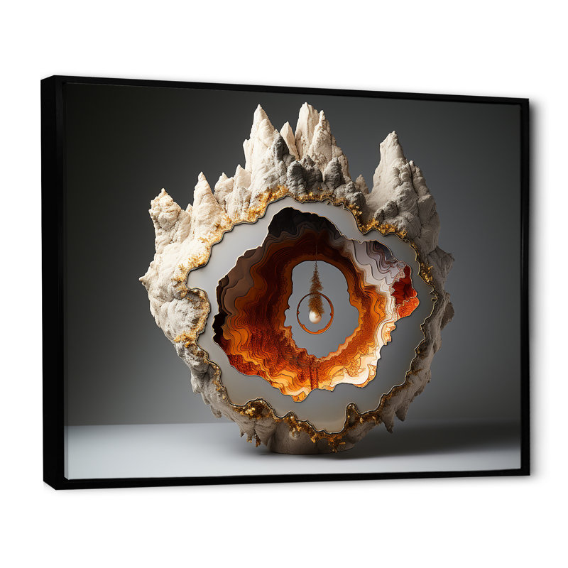 «Orange Stone Geode Minimalisme Charm», reproduction d'art sur toile, Cadre flottant noir, H 16 po x l 32 po x P 1 po