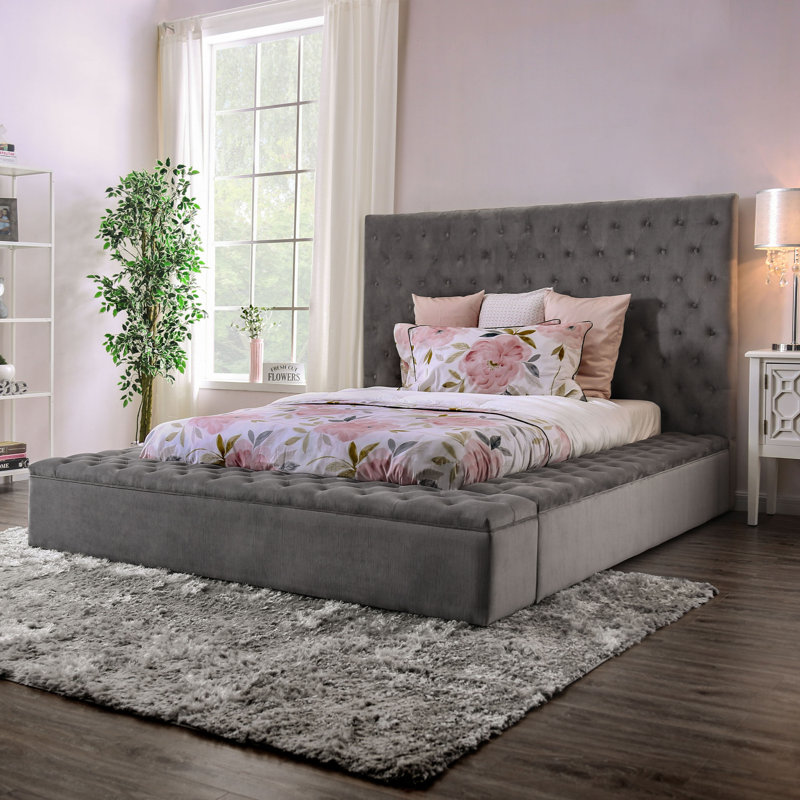 Estefany Upholstered Panel Bed, Queen, Gray