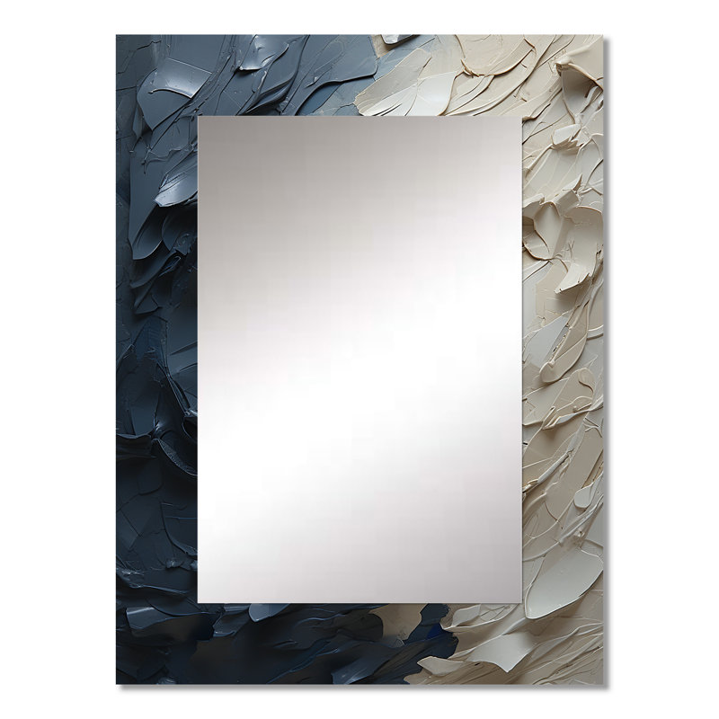 Portrait de femme beige et blanc intemporel - miroir mural femme, miroir décoratif bleu, impression d'art en métal