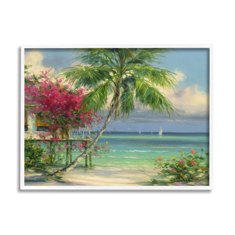 Art floral giclée par Martin Figlinski, H 11 po x l 14 po x P 1,5 po, Giclée encadrée blanc bord de mer