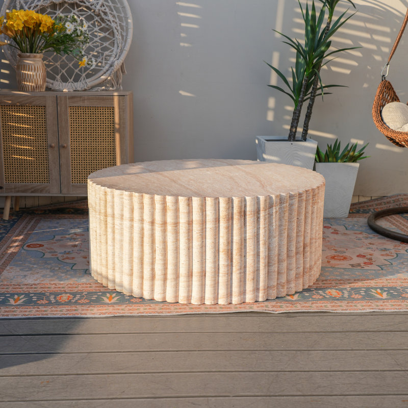 W41.73'' X H16.54'' Magnesium Oxide Faux Marble Outdoor Round Coffee Table