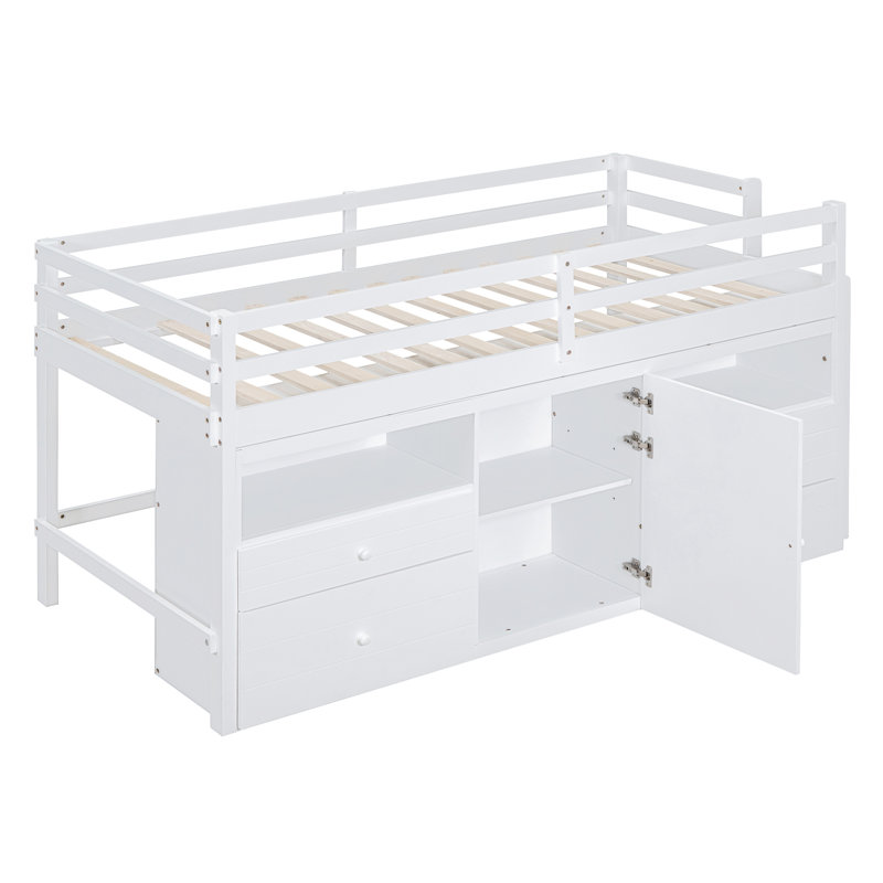 4 lits simples mezzanine en blanc avec armoire et tablettes - choix de chambre à coucher confortable 4 tiroirs, assemblage facile