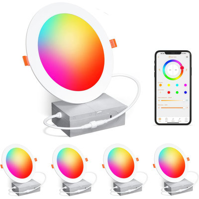 6 Inch Smart WiFi Bluetooth RGBW Slim LED Recessed Panel Light, Daybetter APP Control, 2700K-6500K Color Changing, Works with Alexa & Google Assistant,4 pack