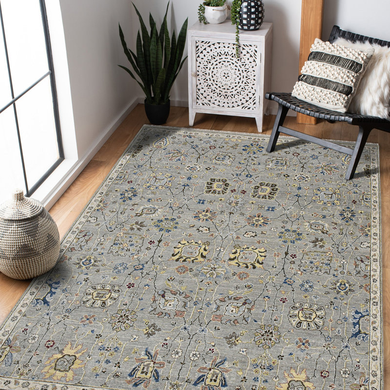 Bristol Hand Knotted Wool Floral Area Rug, Rectangle 8' x 10'
