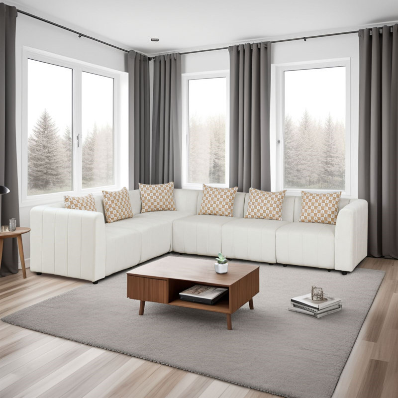 KOKO - Canapé modulaire en microfibre blanc pour salon minimaliste, Accoudoir à gauche (vu de face)