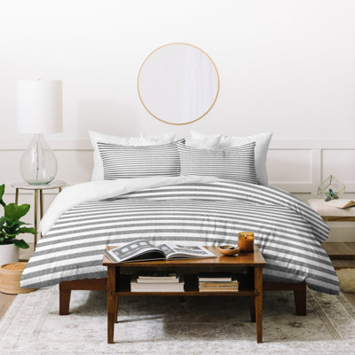  Ensemble de housse de couette moderne et contemporaine en microfibre grise / blanche