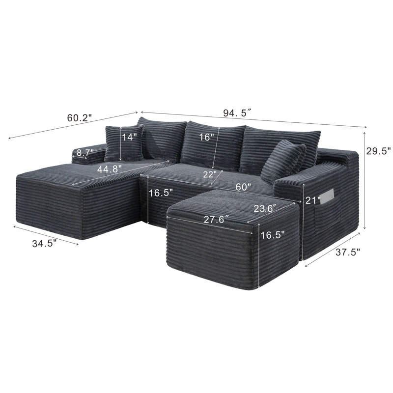 Canapé modulaire en forme de U 94,5 po avec assise profonde, aucun assemblage requis, canapé-lit modulaire pour salon