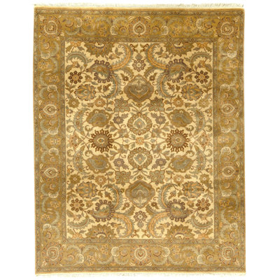 High-Quality Hand-Knotted Cream And Gold Area Rug