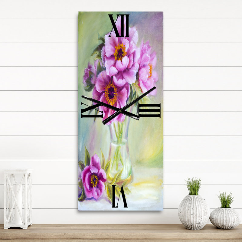 Horloge murale traditionnelle pivoines dans un vase, Grand