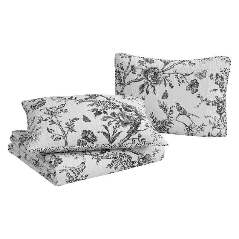 Chantilly Black and White Cotton Twin Reversible Quilt Set