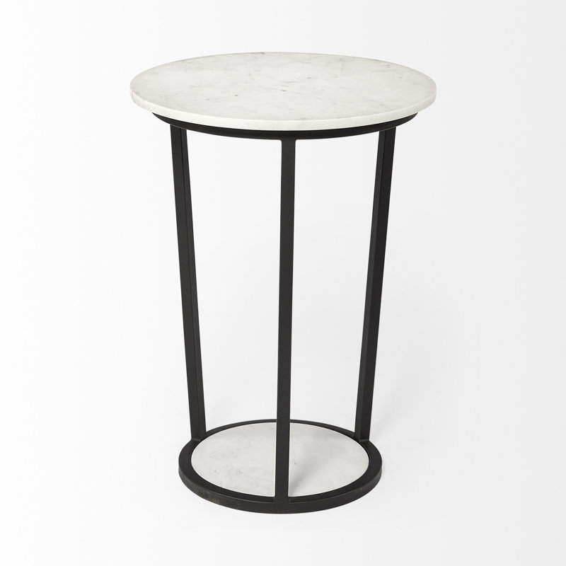 Table de bout en marbre noir et blanc 25 po