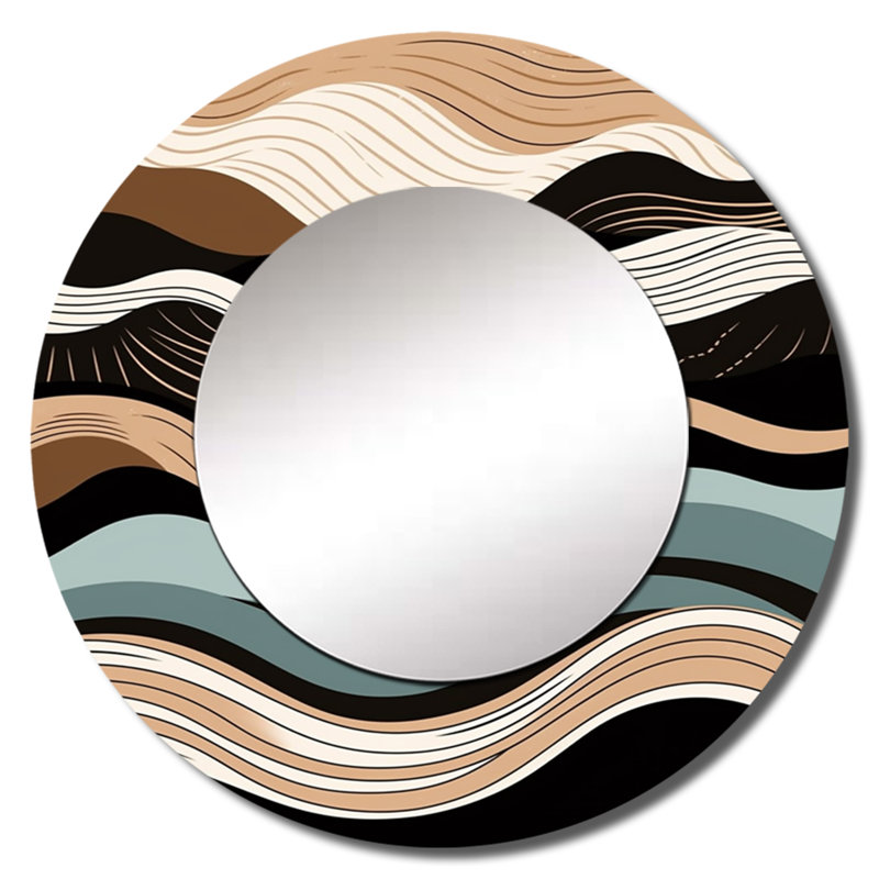 Sakima bleu sarcelle, dessin au trait noir Elegance I - grand miroir à formes abstraites, miroir mural rond sarcelle