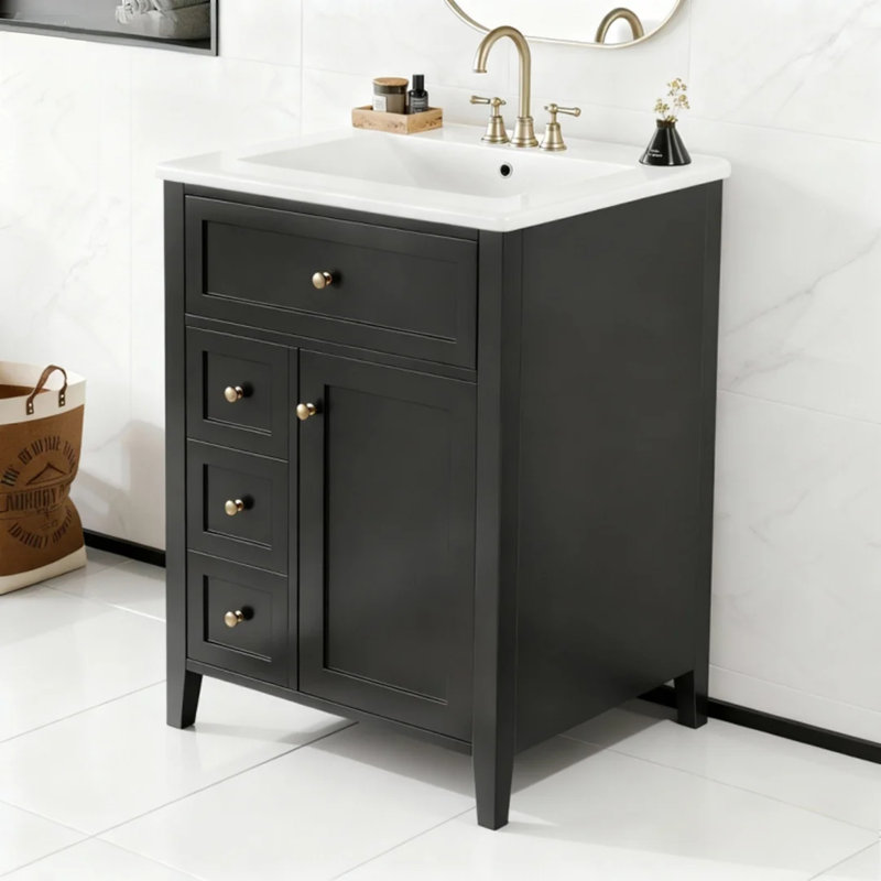 Meuble-lavabo 24 po avec un tiroir rabattable et 3 tiroirs standards (noir), Noir