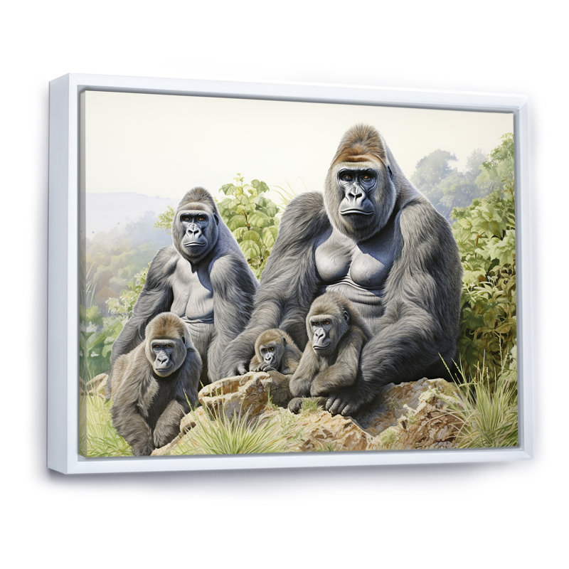 Horizon de la famille des gorilles d'Afrique, Cadre flottant blanc, H 12 po x l 20 po x P 1 po