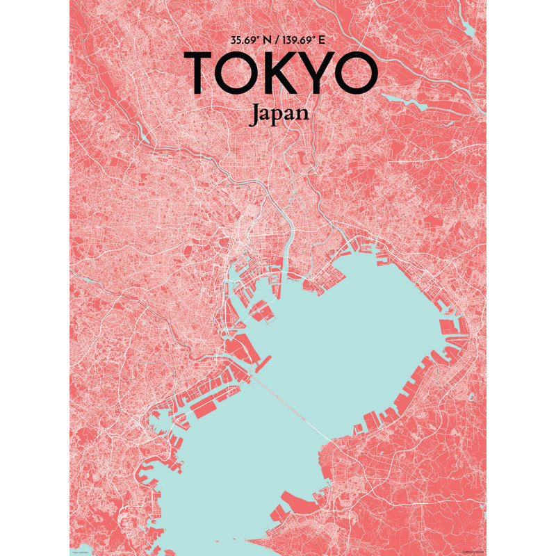 « tokyo city map », reproduction d’impression sur affiche en mer, H 24 po x l 18 po