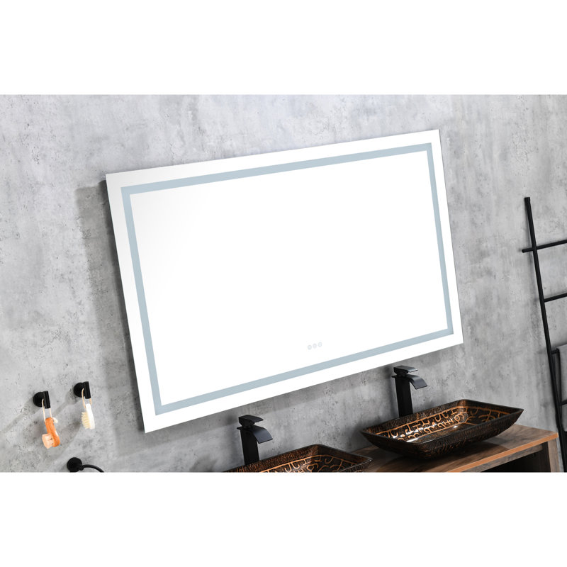 Miroir à DEL pour salle de bain 84 * 48 - Luminosité réglable, options de couleurs, aluminium, blanc 83,88 x 46,93 po incassable, couleur réglable,