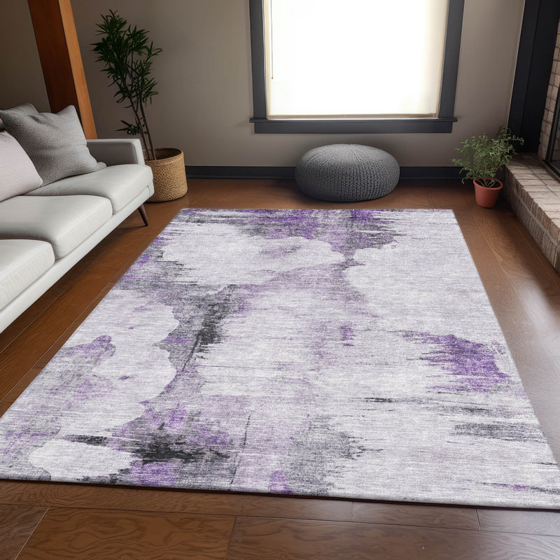 Tapis mauve de qualité supérieure lavable à la machine Prisco, Rectangle 10 pi x 14 pi