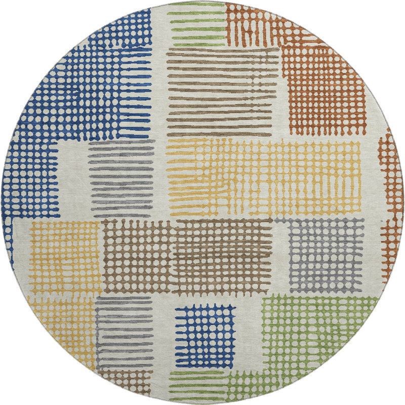 Premium Machine Washable Pinkston Geometric Rug, Round 8'