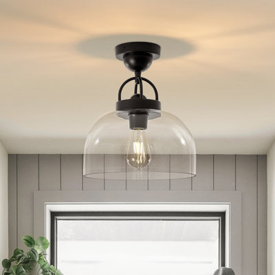 1 - Light Clear Glass Dome Shade Semi Flush Mount