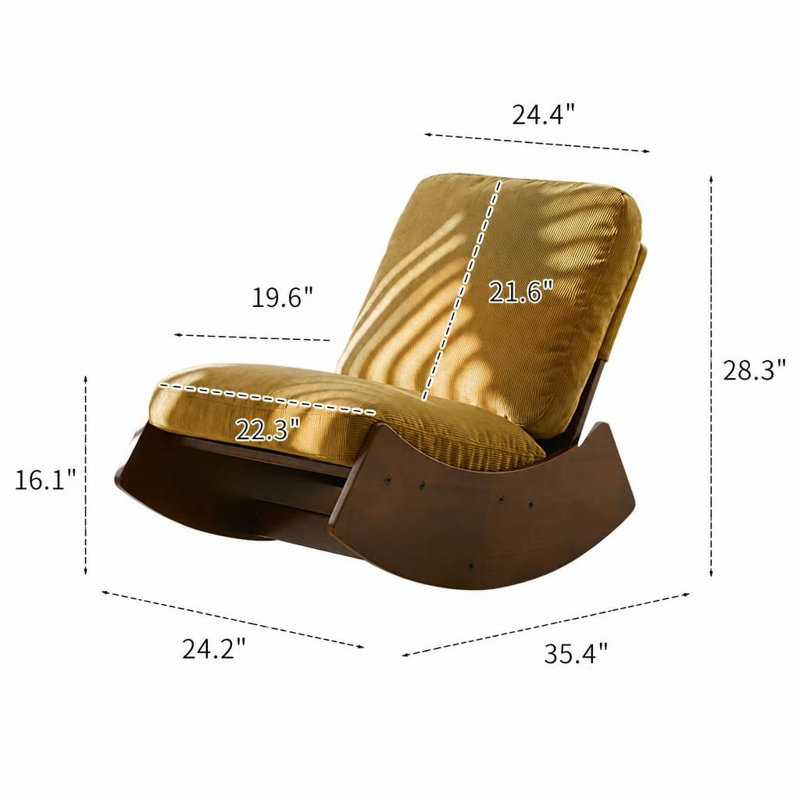 Ensemble de 2 chaises berçantes confortables avec coussin ergonomique moelleux, revêtement doux et durable et structure en bois massif robuste, sièges d'appoint coulissants pour chambre de bébé, chambre à coucher, salon et plusieurs espaces de détente