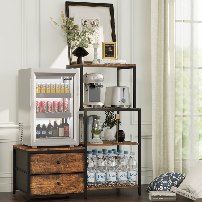 Mini Fridge Stand With Storage, Brown