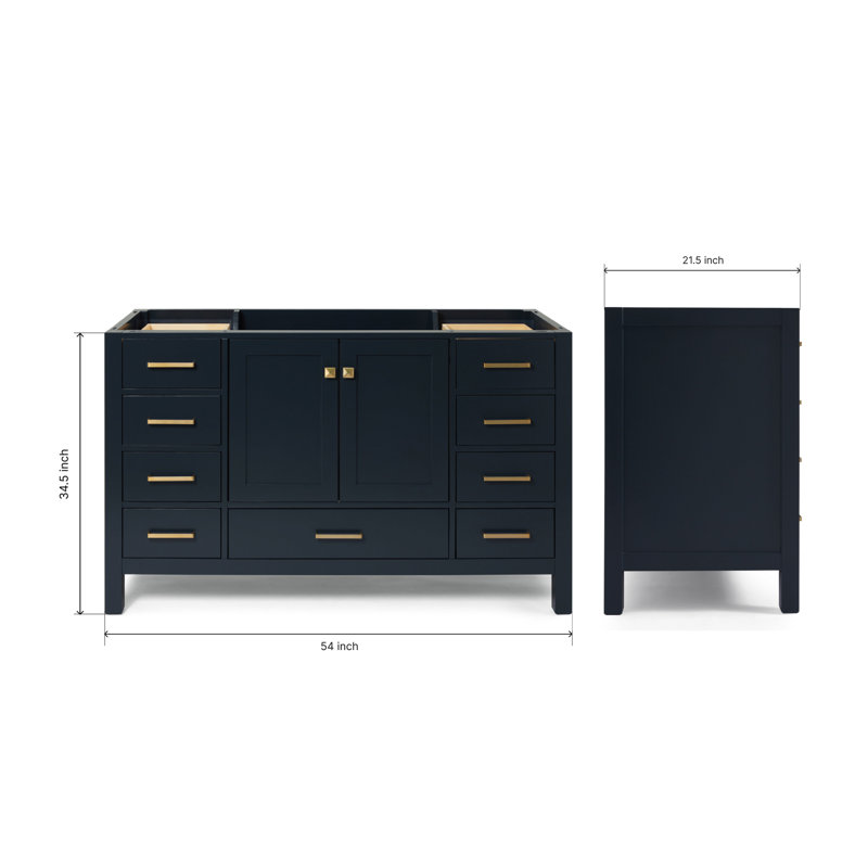 Cambridge 54'' W Single Bathroom Vanity Base, Satin Brass, Midnight Blue