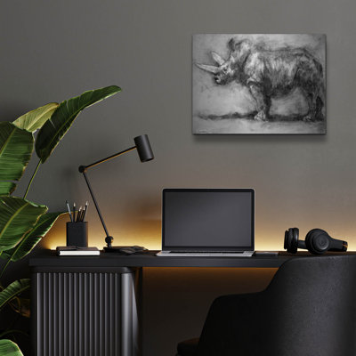 «Security Guard Rhino» par Robert Campbell, art mural en verre acrylique Latitude Run®, 36 po x 24 po