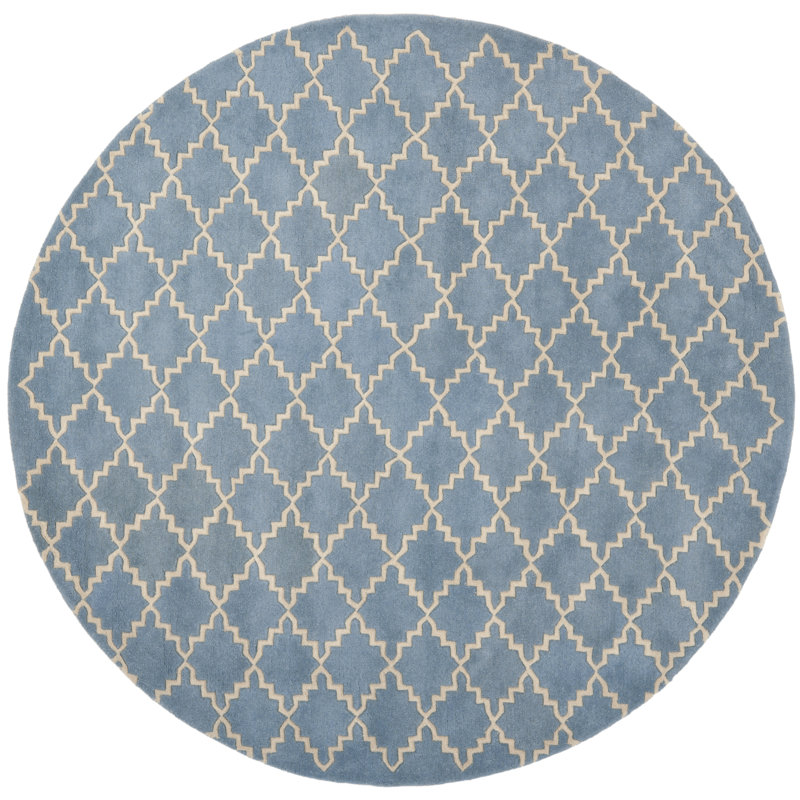 Tapis bleu / crème en laine touffeté à la main Carolene, Rond 7 pi
