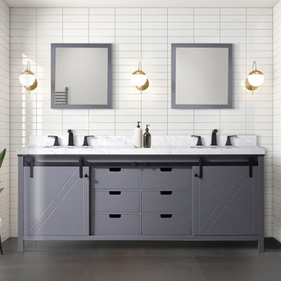 Meuble-lavabo double gris foncé 84 po X P 22 po D, ensemble de comptoir et robinet en marbre de Carrare