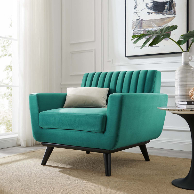 Modway Engage Channel Tufted Performance Velvet Armchair, Teal Velvet