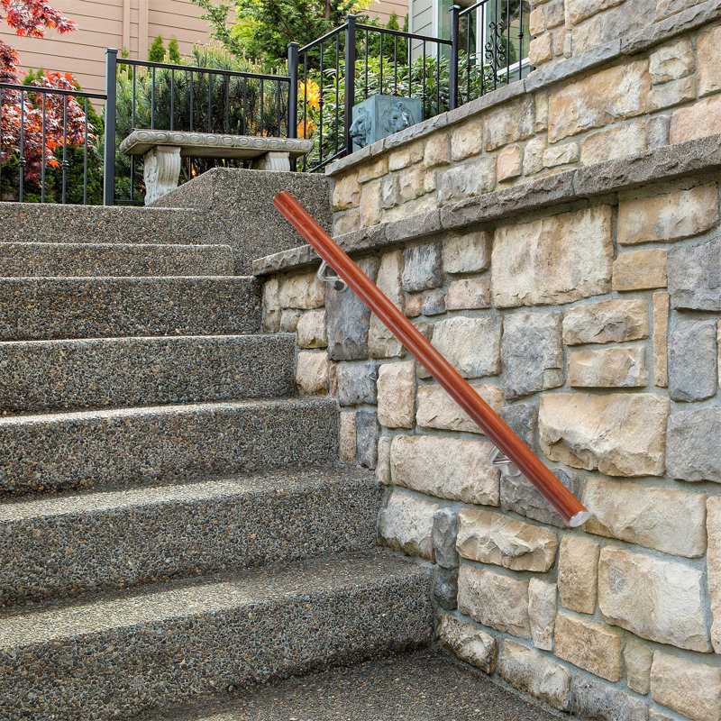 Borrell Aluminium Handrail, Round, For Indoor And Outdoor Use, Oak Look, 100 Cm, 42 Mm Diameter, With Bracket, Brown