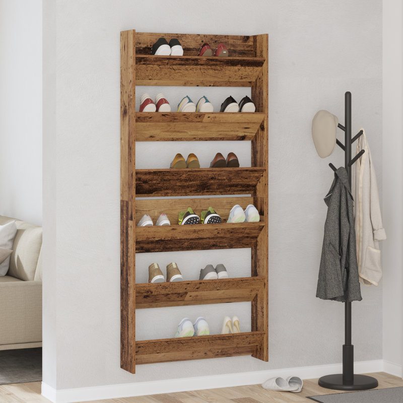 Wall Shoe Cabinets With Shelf 2 Pcs Engineered Wood, Old Wood