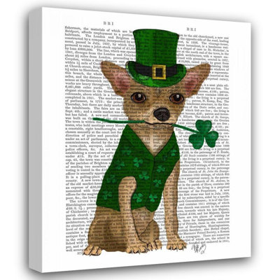 Trinx Fab Funky Gallery Wrapped Canvas Art Titled: Chihuahua Leprechaun