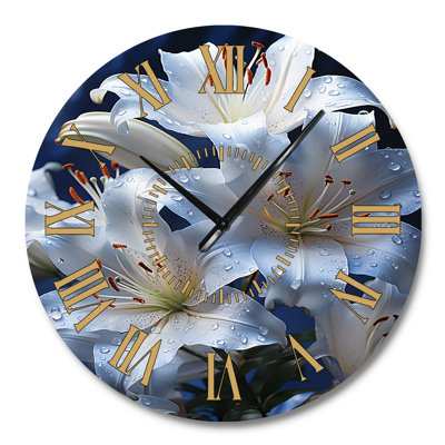 Flowers Serenity In White - Floral Face Wall Clock