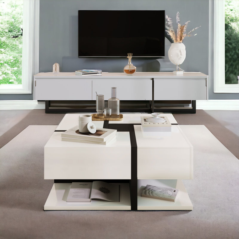 Benthall Floor Shelf Coffee Table with Storage, White