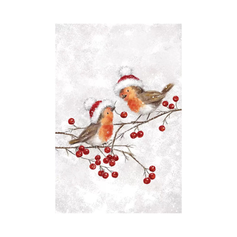 Deux robins par Makiko - peinture sur toile tendue, H 26 po x l 18 po x 1,5 po