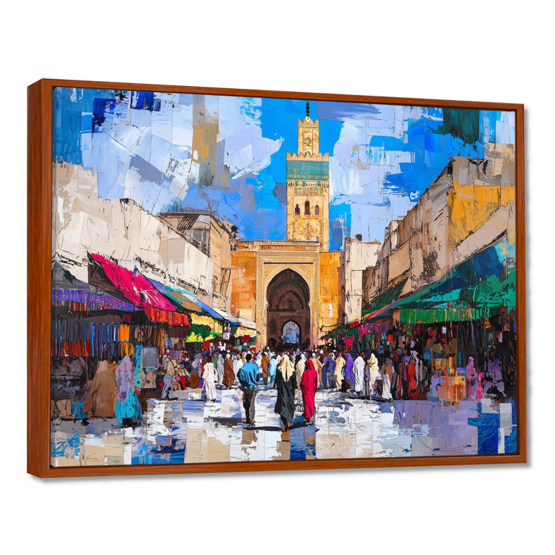 Décoration murale paysage marocain Fez, H 12 po x l 20 po, Impression dans un cadre flottant sans passe-parto, Brun