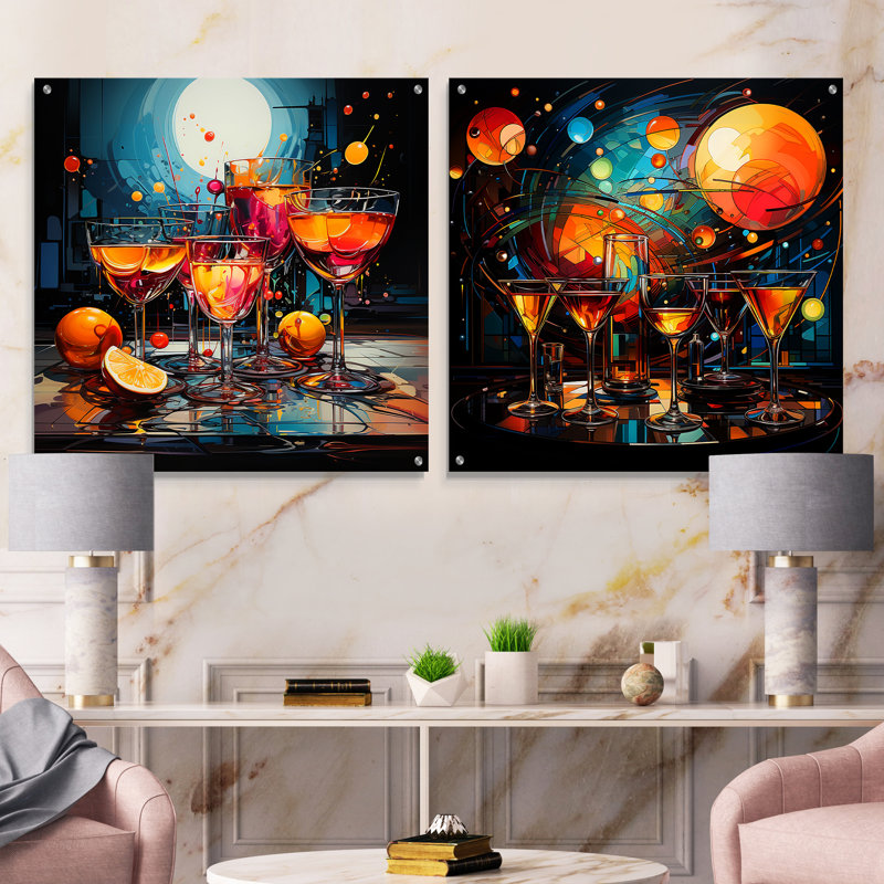 «Whimsical Fantasy Martini Glasses Cheers» - ensemble de 2 verres à liqueur en acrylique, H 36 po x l 73 po