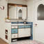 Meuble-lavabo mural Dopamine bicolore en bois d'hévéa massif avec lavabo en céramique intégré et armoire à miroir intelligent-1977828498