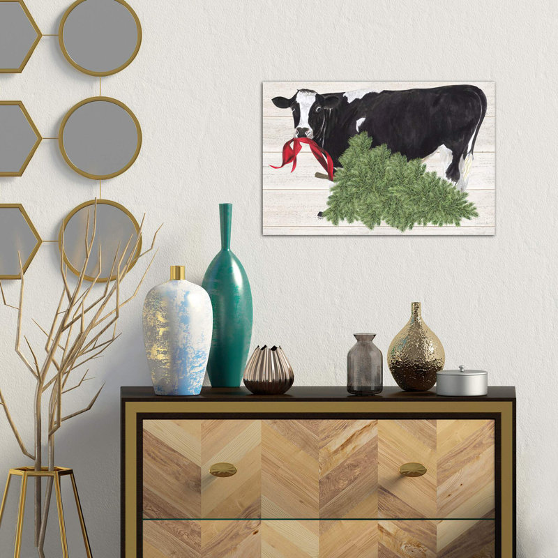 Christmas On The Farm II - Cow With Tree by Tara Reed - Wrapped Canvas Painting, 101.6 cm H x 66.04 cm W x 1.91 cm D