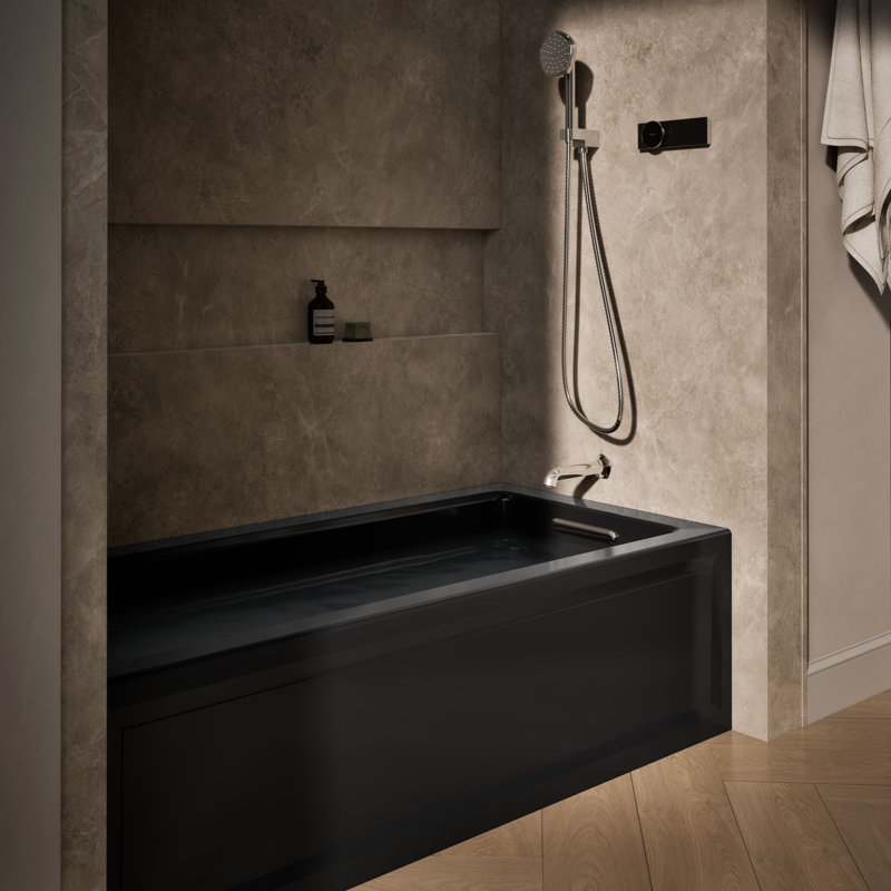 Archer 66" X 32" Integral Apron Heated Bubblemassage Air Bath with Left-Hand Drain, Black, Right