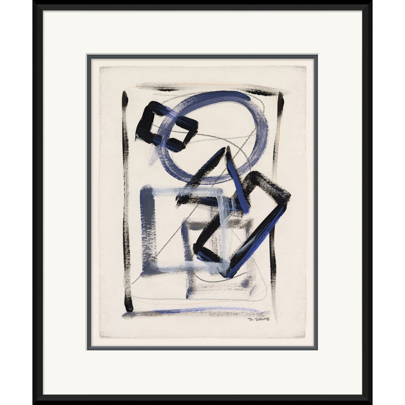 «Abstract Shapes in Blue 8» - Peinture encadrée sur papier